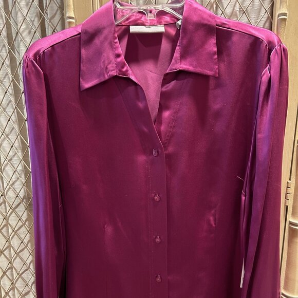 Kate Hill Fuchsia Rose Pink 100% Silk Blouse - sz 12 - - Picture 2 of 5